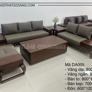 Bàn ghế salon gỗ tự nhiên Sồi sơn PU màu óc chó, đệm mút nhật bọc da, nỉ cao cấp